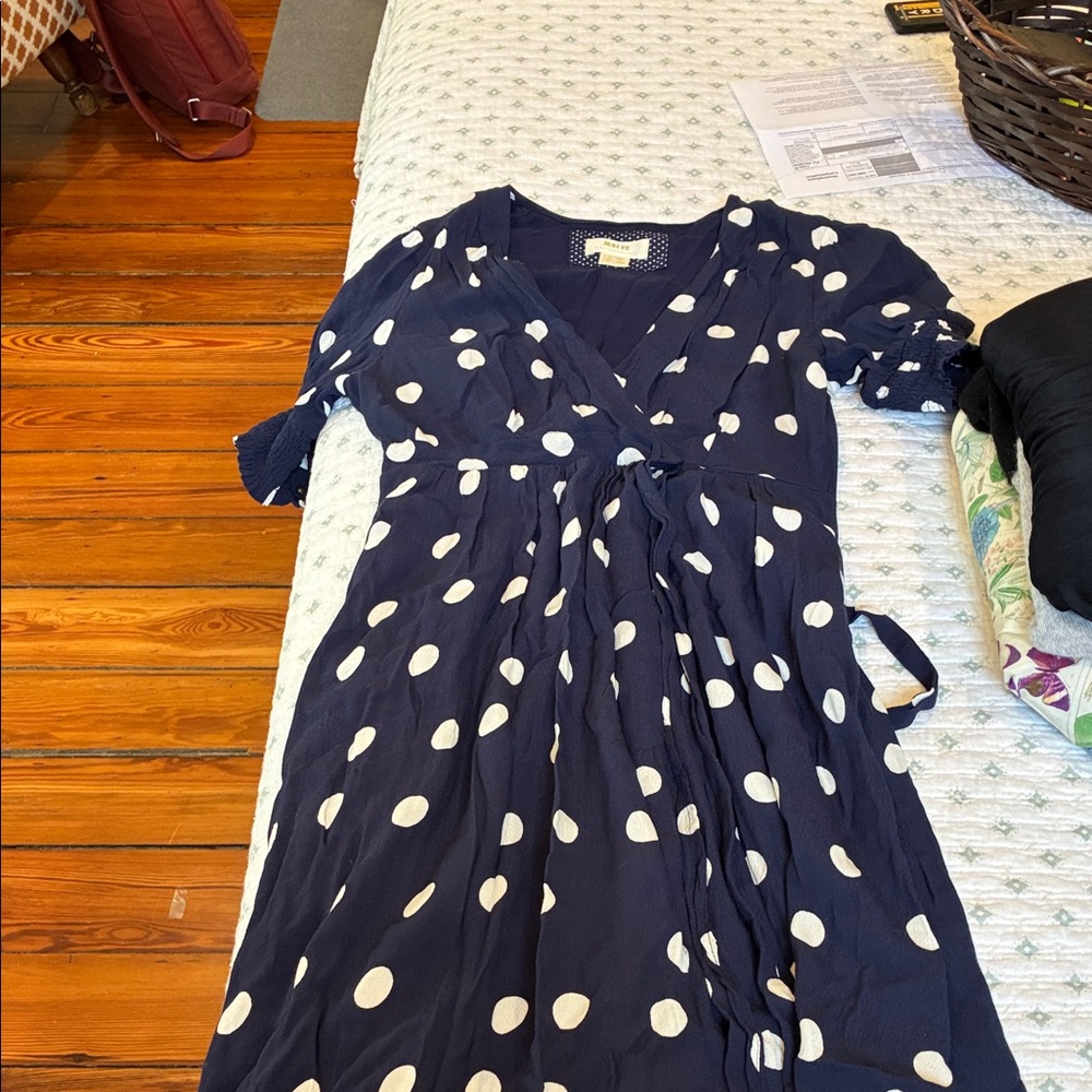 Anthropologie Maeve Blue and White Polka Dot Dress